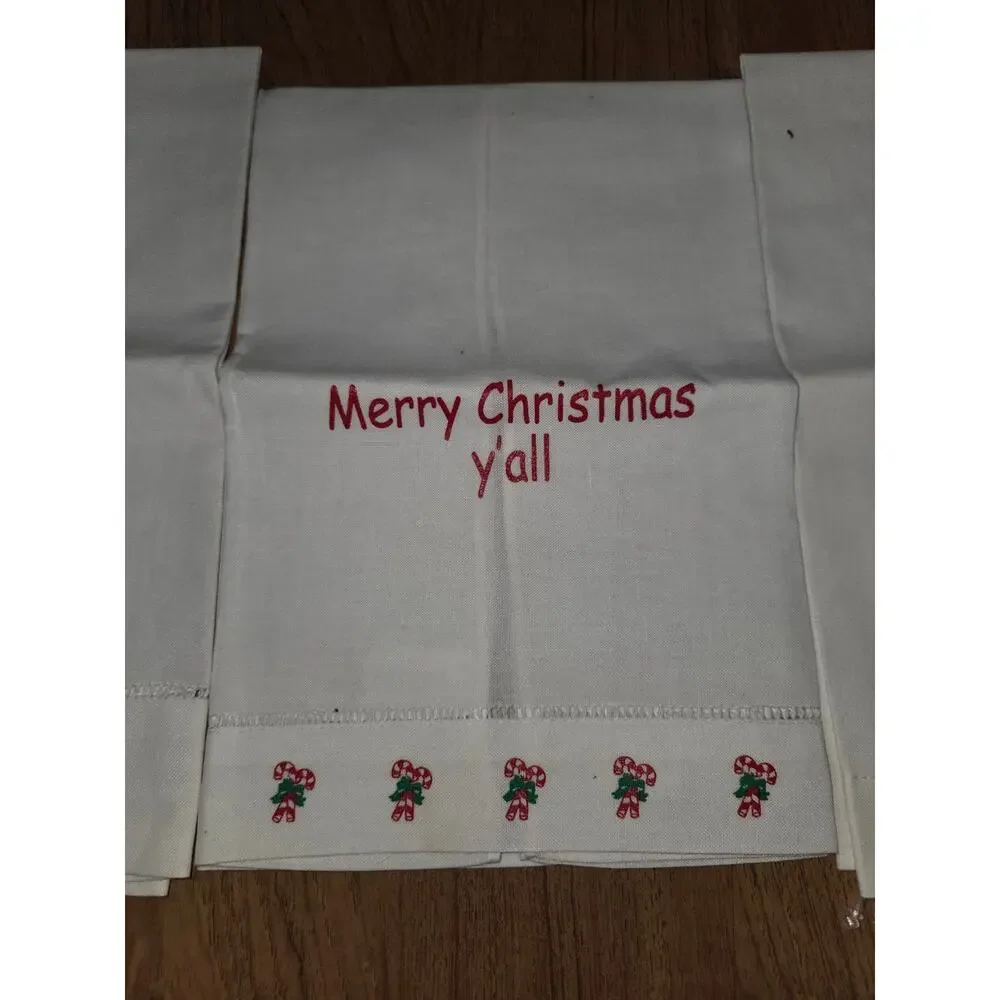 Lot of 4 Bathroom Hand Fingertip Towels Christmas Joy White